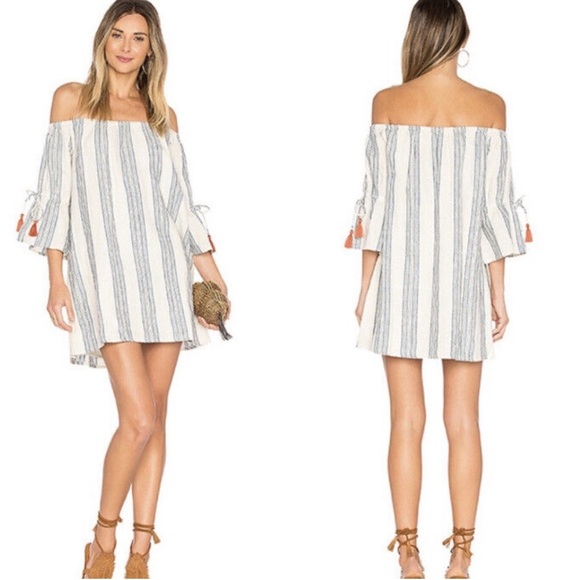Revolve Tularosa Linen Sara Dress in Blue Chambray Stripe Tassels Size Small - Picture 1 of 11